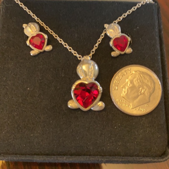 Tweety Bird pendant & earrings w/ red heart crystal sterling and 24k - Picture 8 of 8